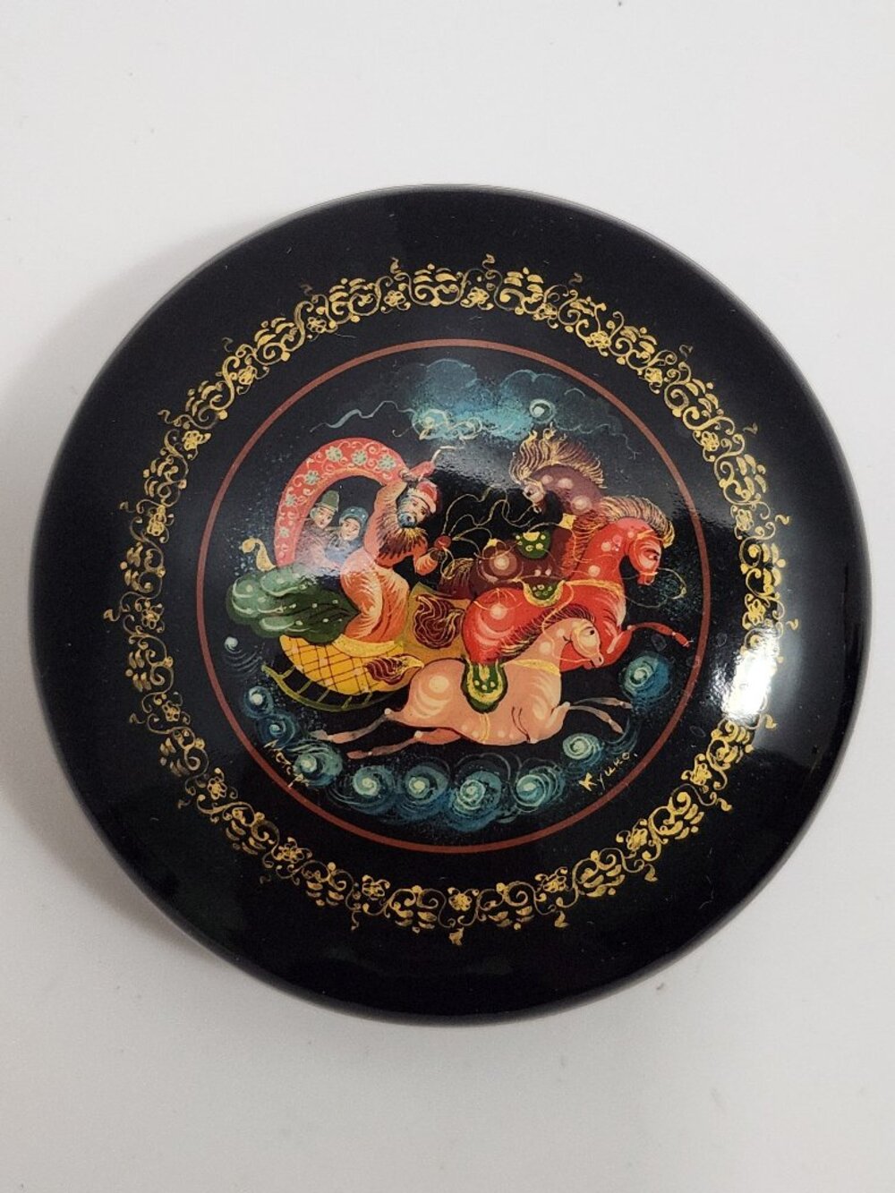 Authentic Vintage Soviet Russian Mstera Lacquer Trinket Box - Signed Kulikov